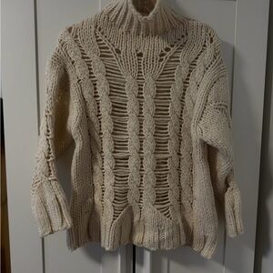 Zara Cream Open-Knit Turtleneck Sweater